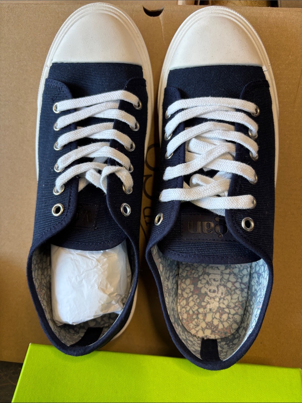 Vegan Women’s Navy Canvas Lace-Up Sneakers with White Toe